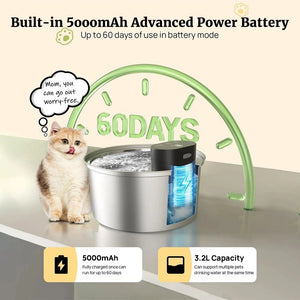 Manufacturer diagram: built-in 5000mAh battery, rated up to 60 days in battery mode